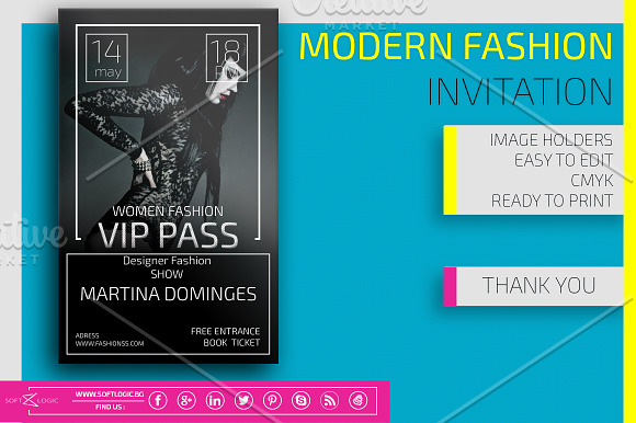 Modern Fashion  Invitation Card Pass in Card Templates - product preview 1