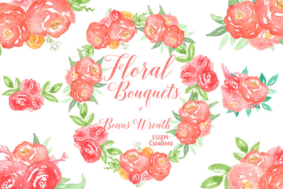 BUNDLE Watercolor Coral Florals in Illustrations - product preview 8