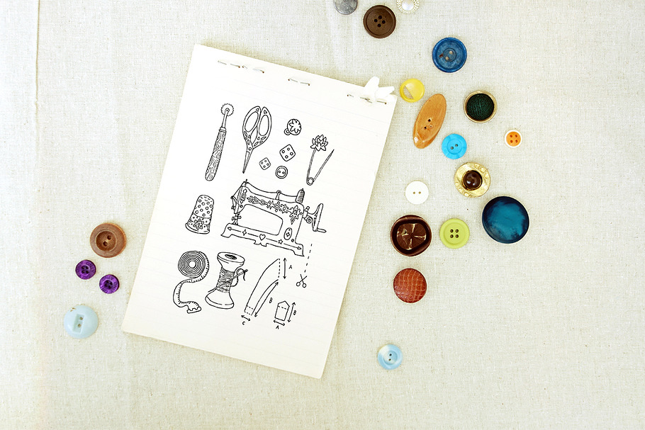 Vintage Sewing Accessories in Illustrations - product preview 8