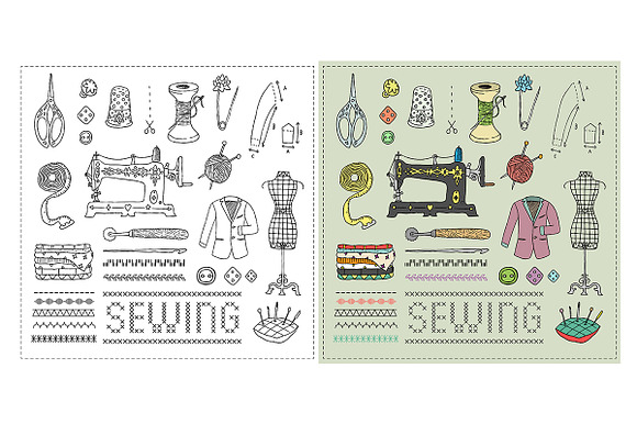 Vintage Sewing Accessories in Illustrations - product preview 1