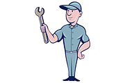 Handyman Holding Spanner Cartoon 