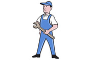 Repairman Holding Spanner Cartoon 
