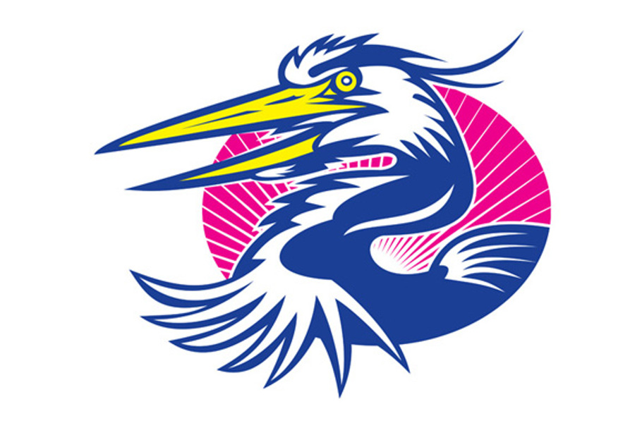 Great Blue Heron Head Retro in Illustrations - product preview 8