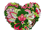 Doodle summer flowers in heart shape