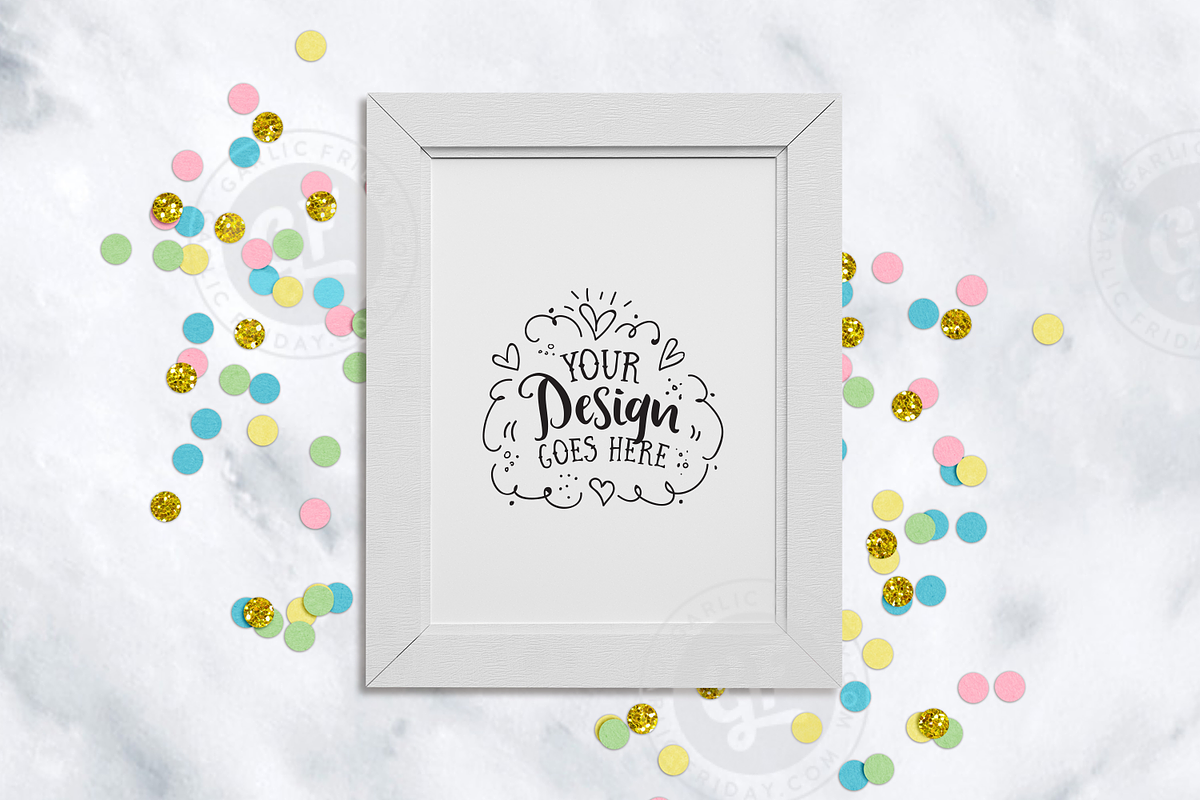 White Frame with confetti mockup in Print Mockups - product preview 8
