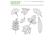 Set of 19 thin line leaves