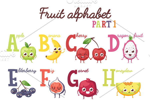 Fruit alphabet vector