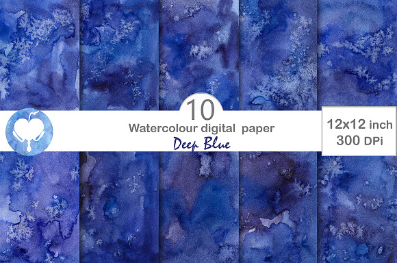 Watercolor Digital Paper Deep Blue in Textures - product preview 2