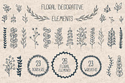 Set of floral decorative elements