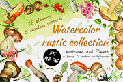 Watercolor rustic set with Mushrooms