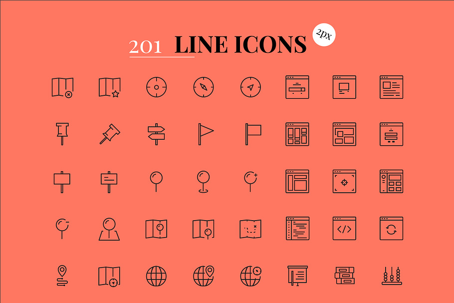 201 line icons (2 pixels) in Icons - product preview 8