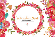 Watercolor and gold floral clip art
