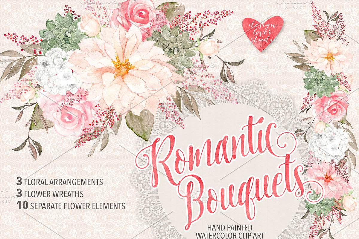 Watercolor romantic bouquets in Illustrations - product preview 8