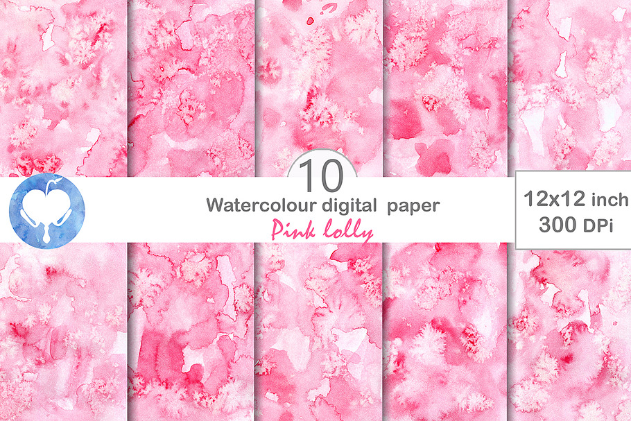 Watercolor Digital Paper Pink Lolly
