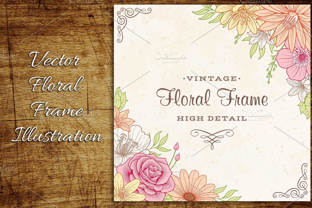 Vintage Flower Frame Corners in Illustrations - product preview 8