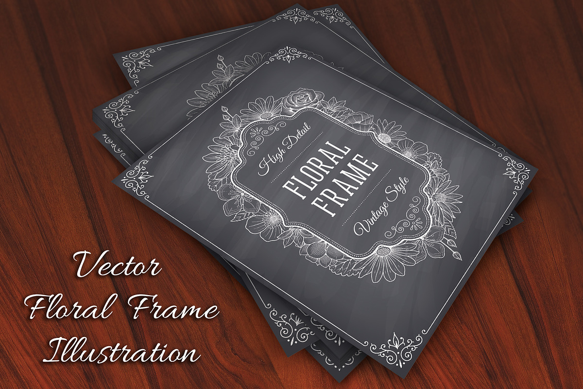 Blackboard Flower Frame Decoration in Illustrations - product preview 8