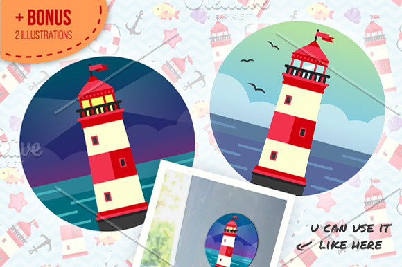 Lighthouse seamless pattern in Patterns - product preview 4