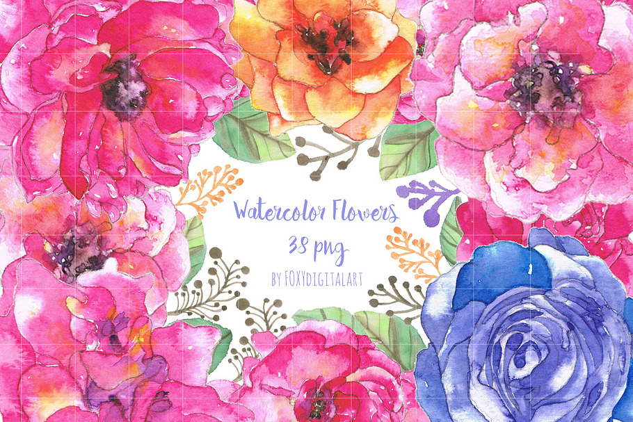 Watercolor Flowers Clipart Roses  in Illustrations - product preview 8