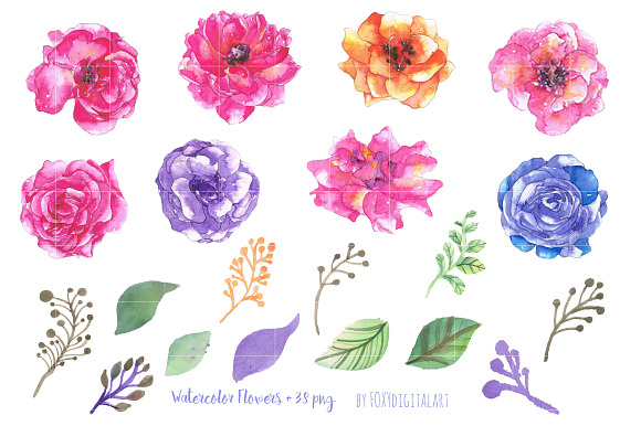 Watercolor Flowers Clipart Roses  in Illustrations - product preview 1