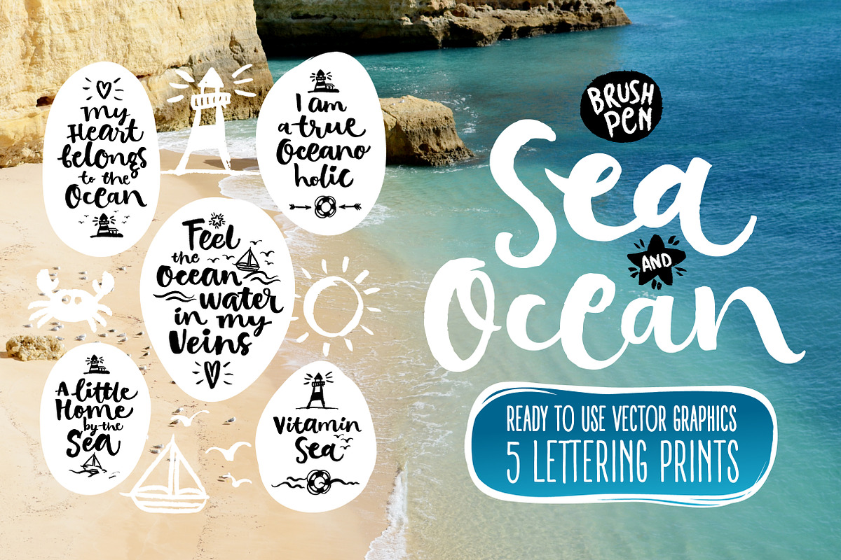 Vector SEA and OCEAN brushpen set in Illustrations - product preview 8