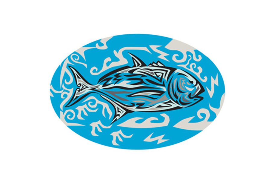 Giant Trevally Side Oval Tribal Art in Illustrations - product preview 8