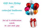 Cards with gift and colour balloons