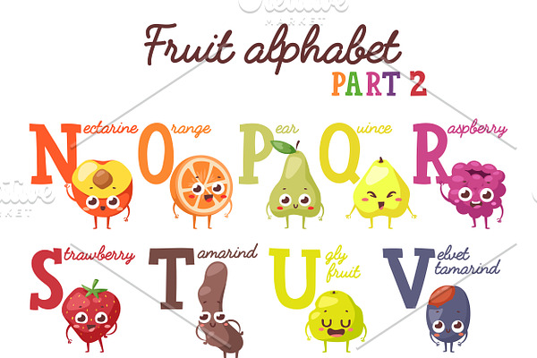 Fruit alphabet vector set