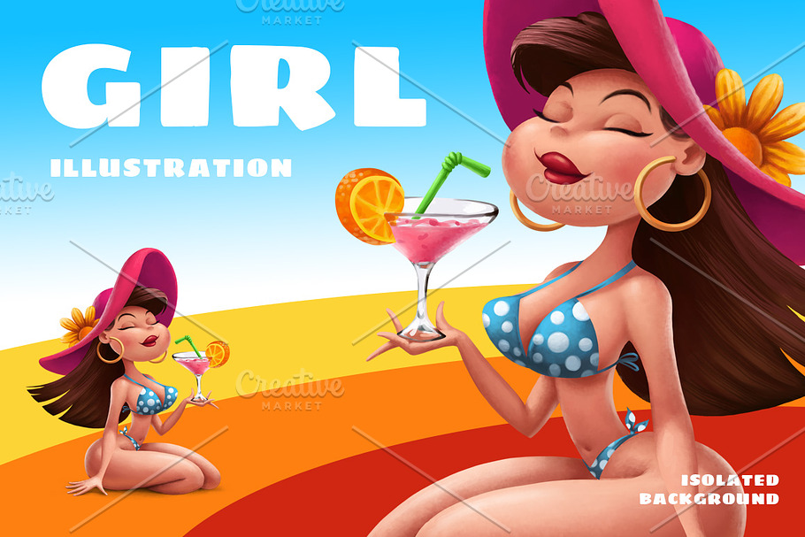 Illustration of a girl with cocktail in Illustrations - product preview 8