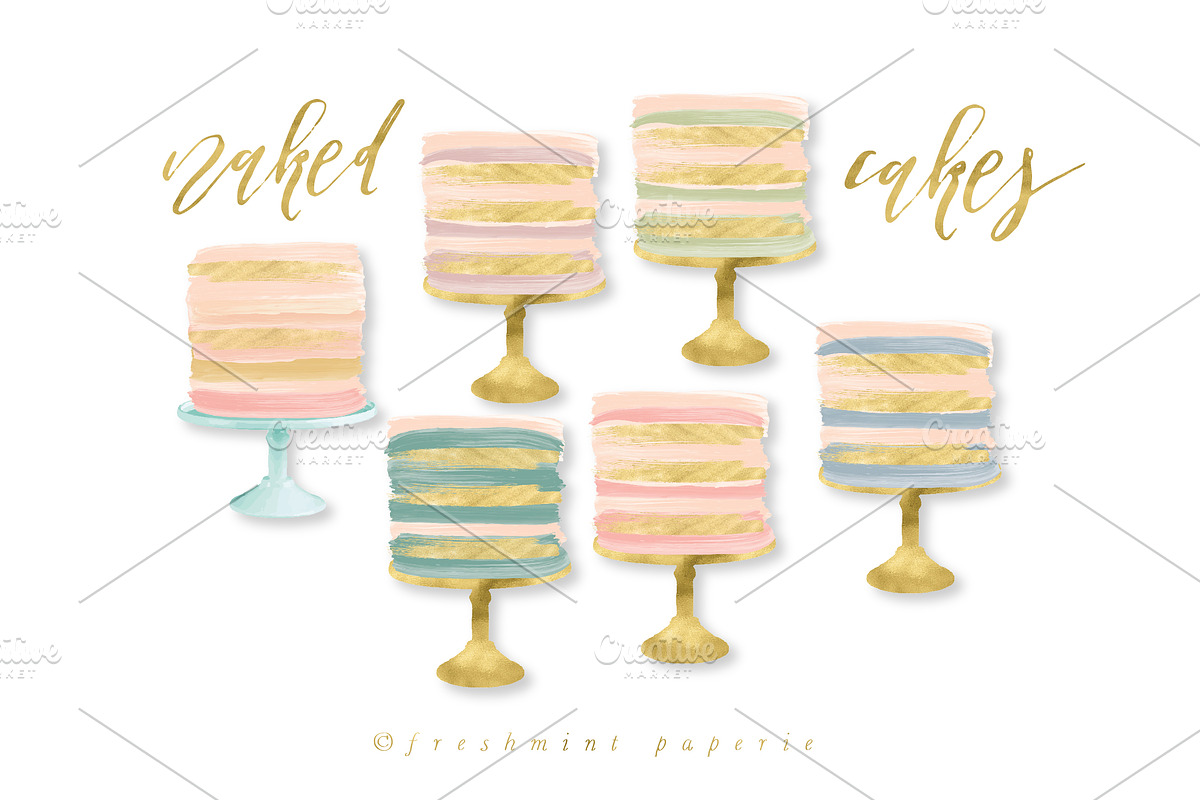 watercolor naked cake clipart in Graphics - product preview 8