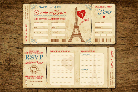 Paris Wedding Invite Tickets 1 in Wedding Templates - product preview 1
