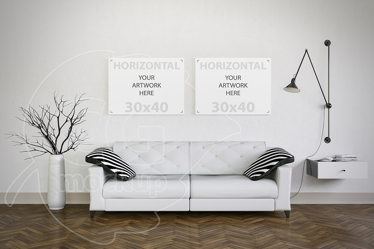 Set of two canvas mockup living room in Print Mockups - product preview 8