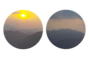 Mountains sunrise painting. Vector