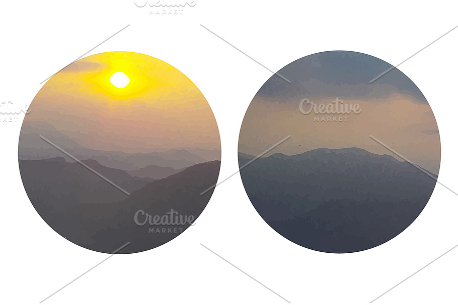 Mountains sunrise painting. Vector in Illustrations - product preview 8