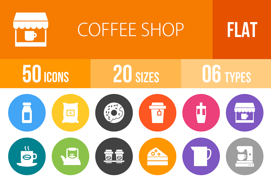 50 Coffee Shop Flat Round Icons in Graphics - product preview 8