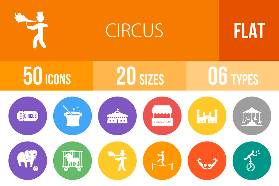 50 Circus Flat Round Icons