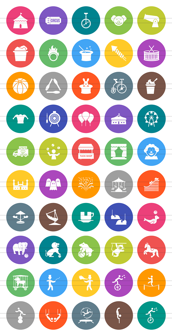 50 Circus Flat Round Icons in Graphics - product preview 1