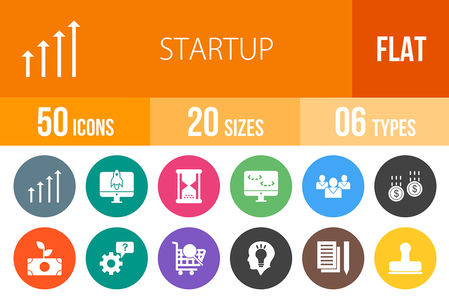 50 Startup Flat Round Icons