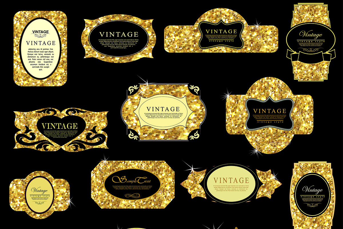 Labels set of gold glittering in Textures - product preview 8