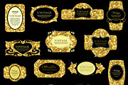 Labels set of gold glittering