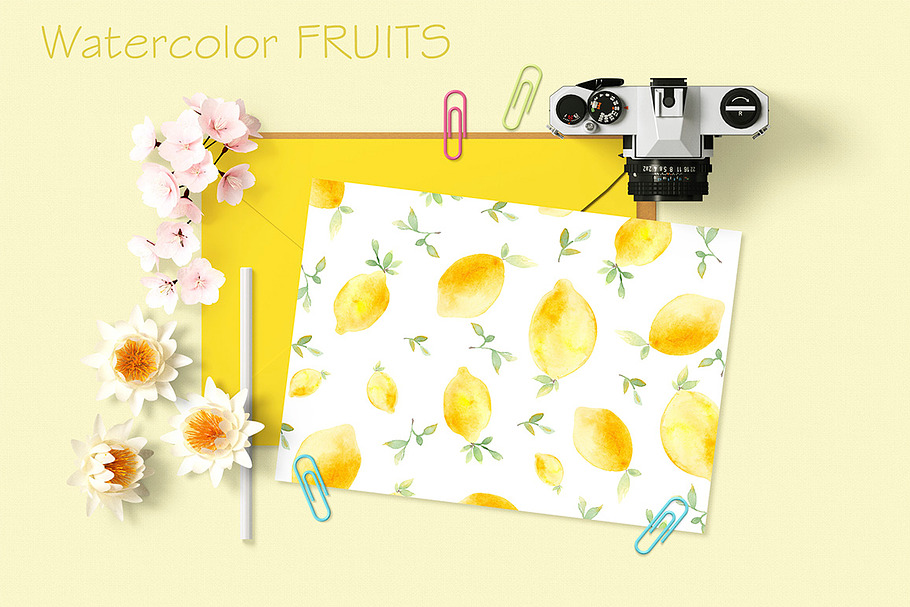 Watercolor lemon and peach patterns