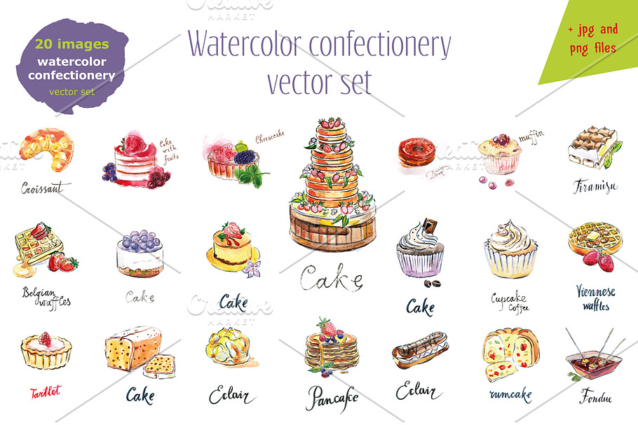 Watercolor confectionery in Illustrations - product preview 8