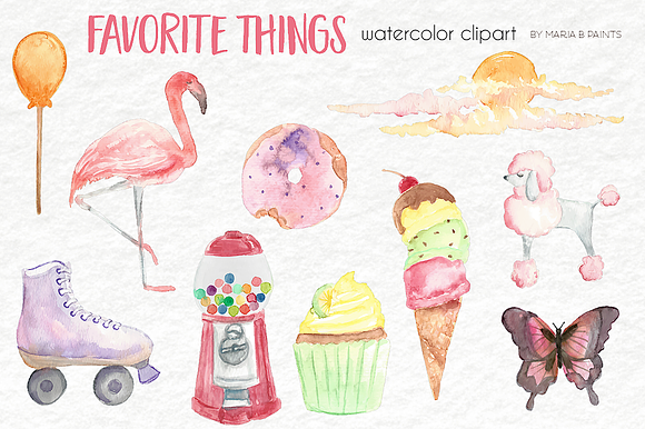 Watercolor Clip Art -Favorite Things in Illustrations - product preview 1