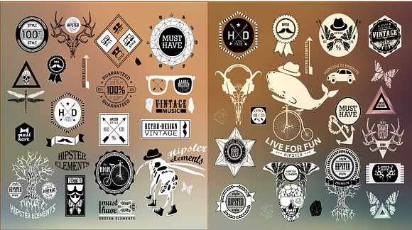 Hipster label, icon, elements set in Illustrations - product preview 1