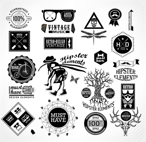 Hipster label, icon, elements set in Illustrations - product preview 3
