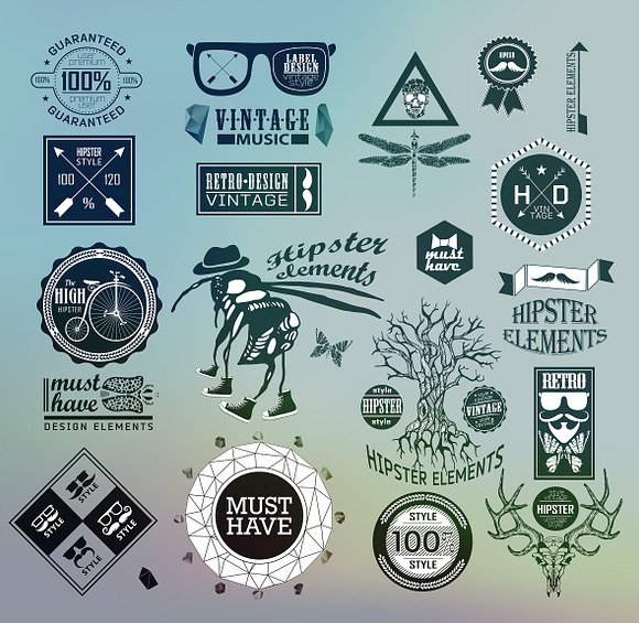 Hipster label, icon, elements set in Illustrations - product preview 7