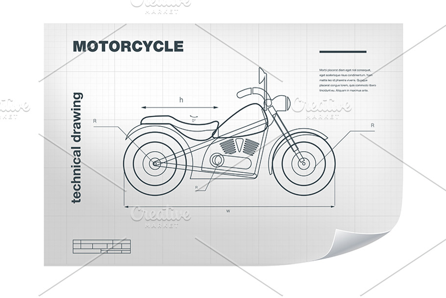 Technical wireframe of motorcycle in Illustrations - product preview 8