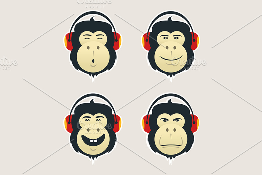 Set of monkey heads  in Illustrations - product preview 8