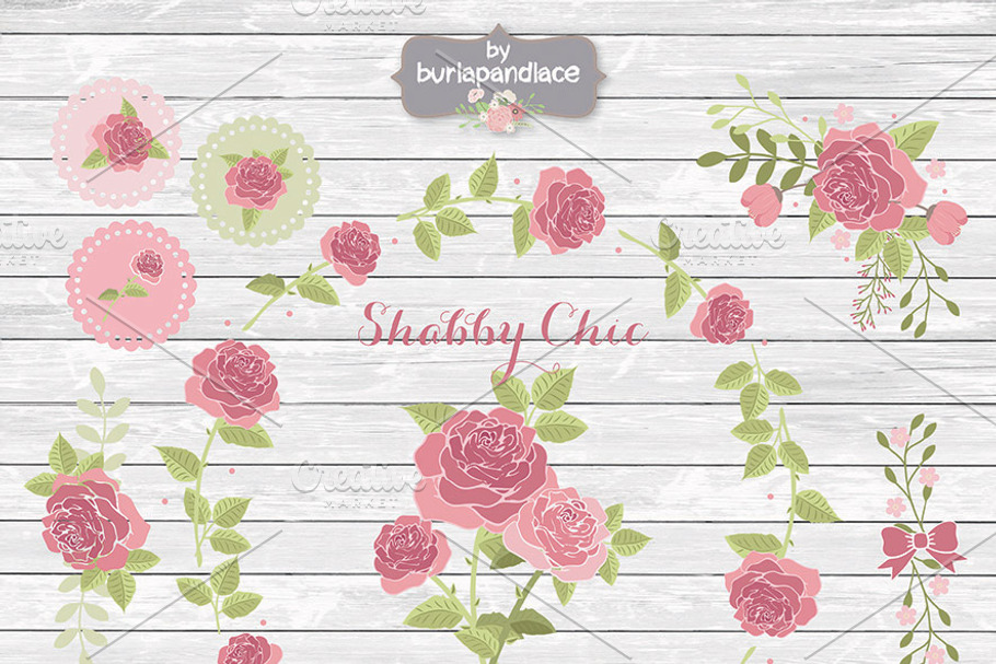 Shabby chic rose cliparts