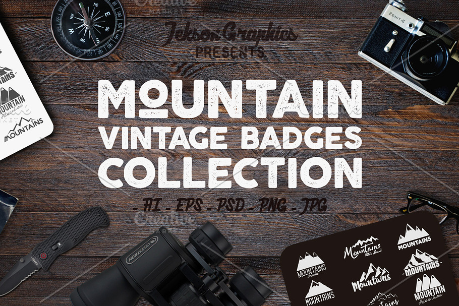 Mountain Vintage Badges Set in Objects - product preview 8