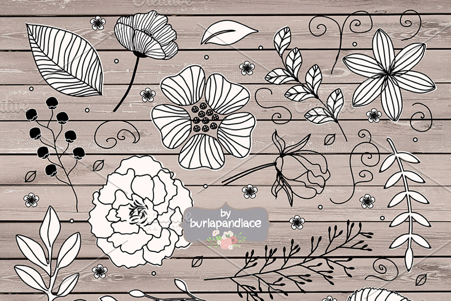 Vector Rustic Black flowers cliparts in Illustrations - product preview 8